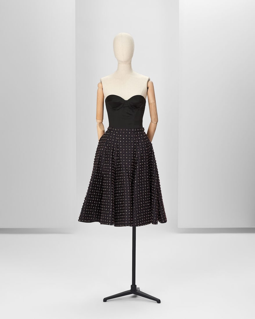 Ralph & Russo Haute Couture Exclusive: Black Embellished Skirt and Satin Top: Ralph & Russo Haute Couture Exclusive: Black Embellished Skirt and Satin Top Black silk zibeline round skirt all over embellished with crystals and mini pearls forming a geometrical jacquard motif