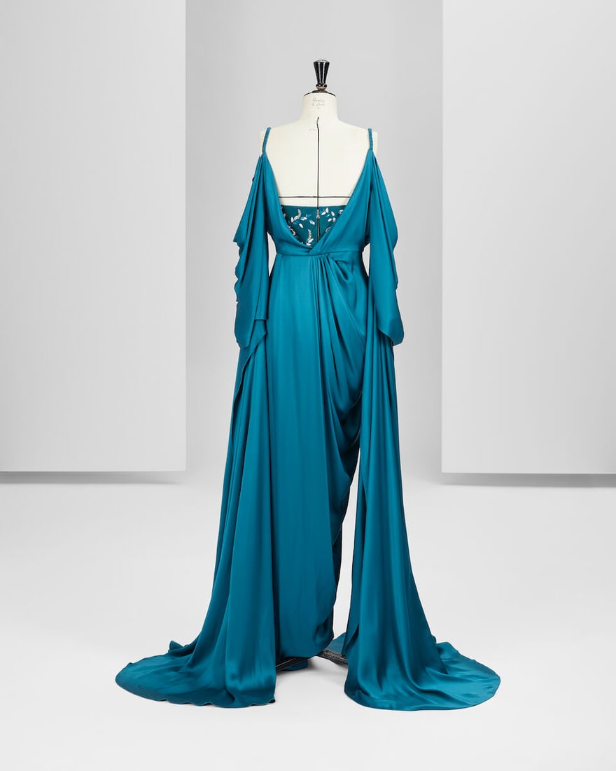 Ralph & Russo Haute Couture Exclusive: Teal Satin Embroidered Corset Gown - 3