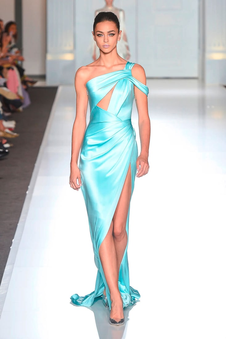 Ralph & Russo Haute Couture: Aqua Satin Draped Gown Autumn/Winter 2017, Runway Look 47 - 4