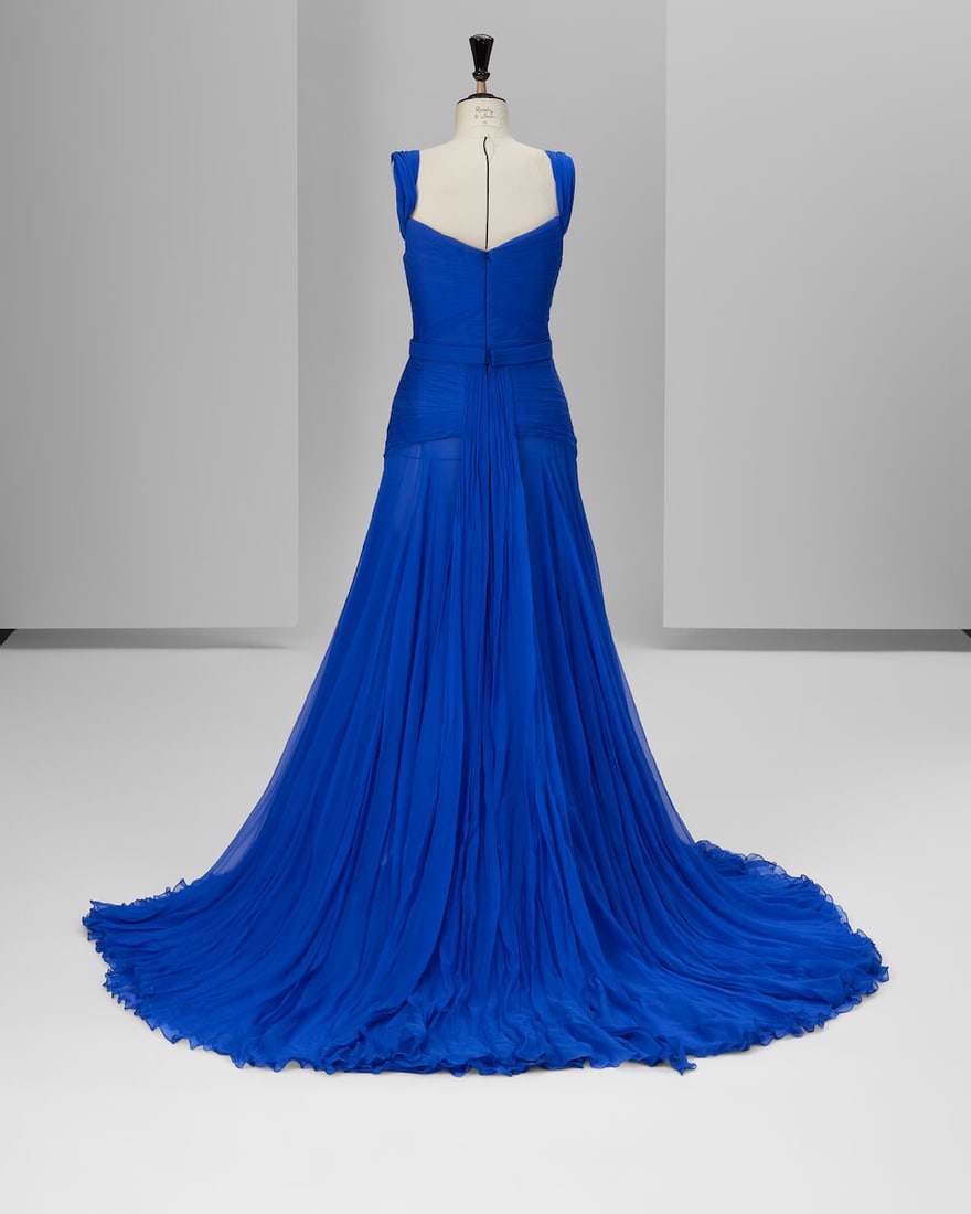 Ralph & Russo Haute Couture Exclusive: Cobalt Blue Pleated Chiffon Gown - 3