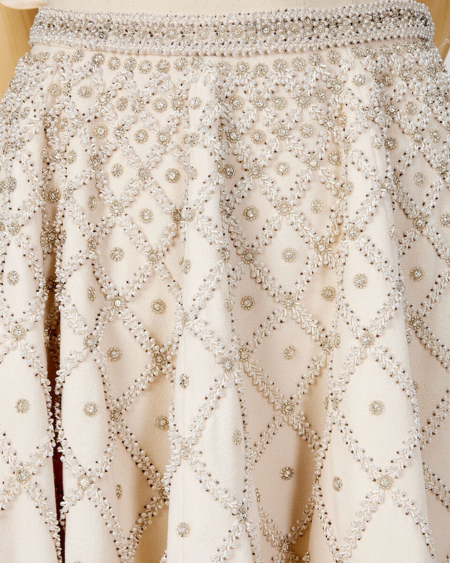 Ralph & Russo Haute Couture Exclusive: Off-White Wool Crêpe Embellished Skirt - 3