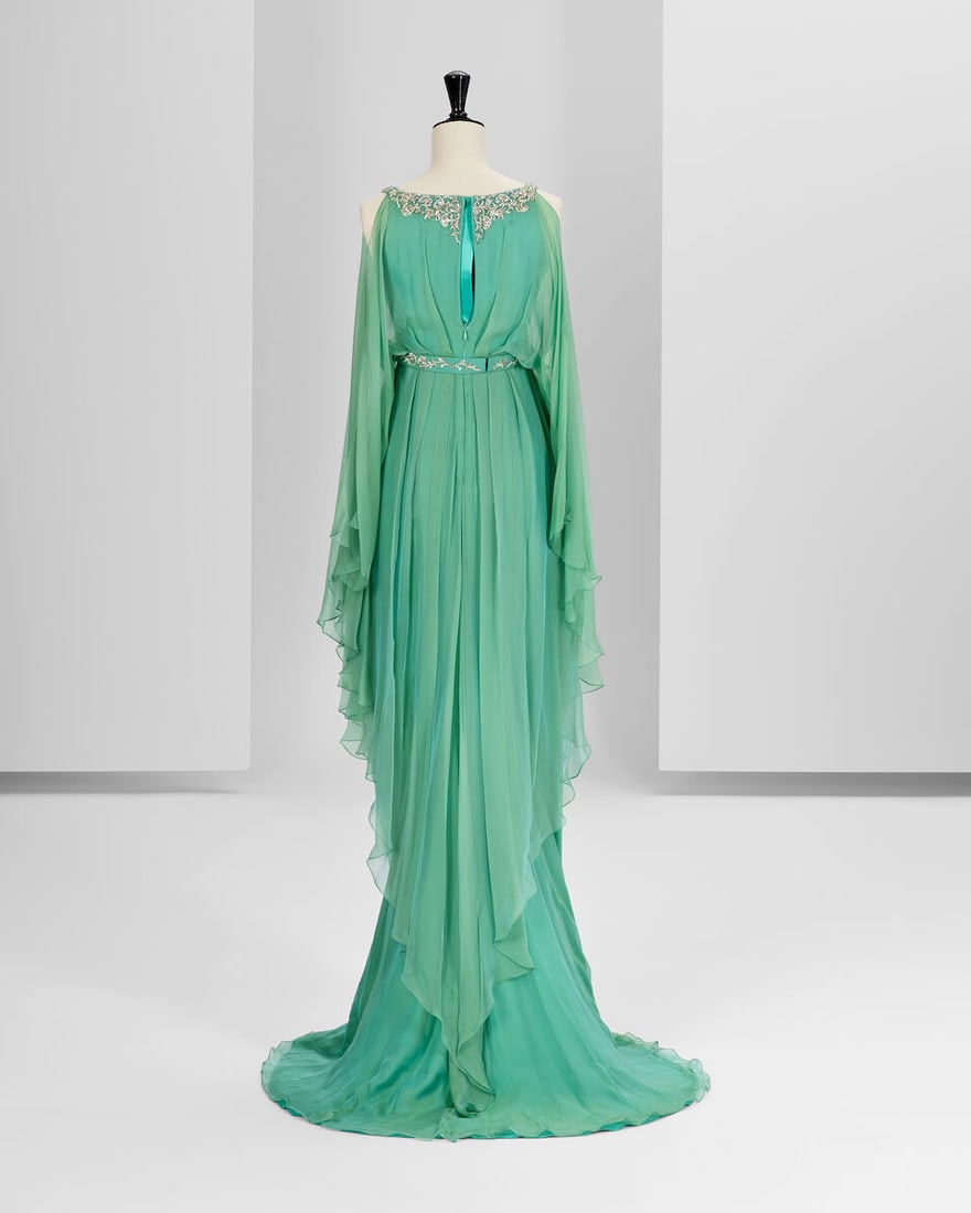 Ralph & Russo Haute Couture Exclusive: Light Teal Textured Silk Chiffon Fishtail Dress - 3