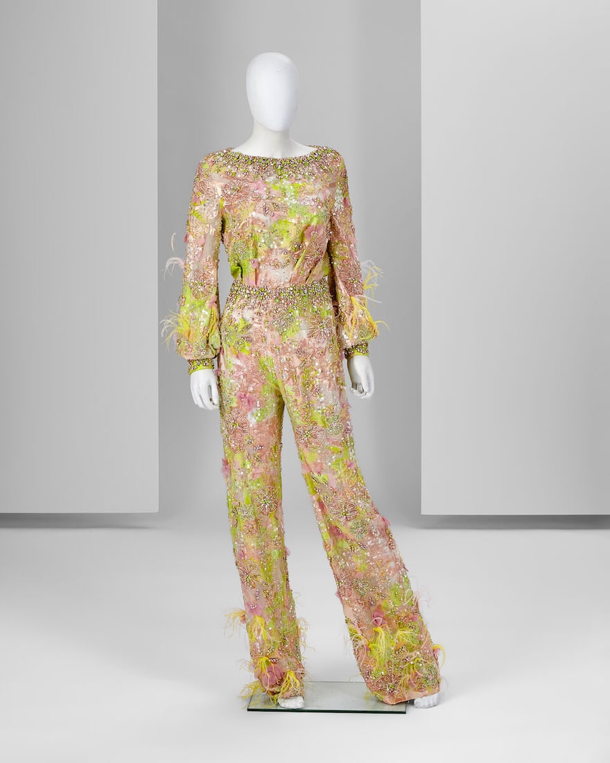 Ralph & Russo Haute Couture: Pink and Chartreuse Jumpsuit Spring/Summer 2020, Runway Look 6: Ralph & Russo Haute Couture: Pink and Chartreuse Jumpsuit Spring/Summer 2020, Runway Look 6 Pink and chartreuse organza jacquard jumpsuit, enriched with xilions, crystals, sequins and