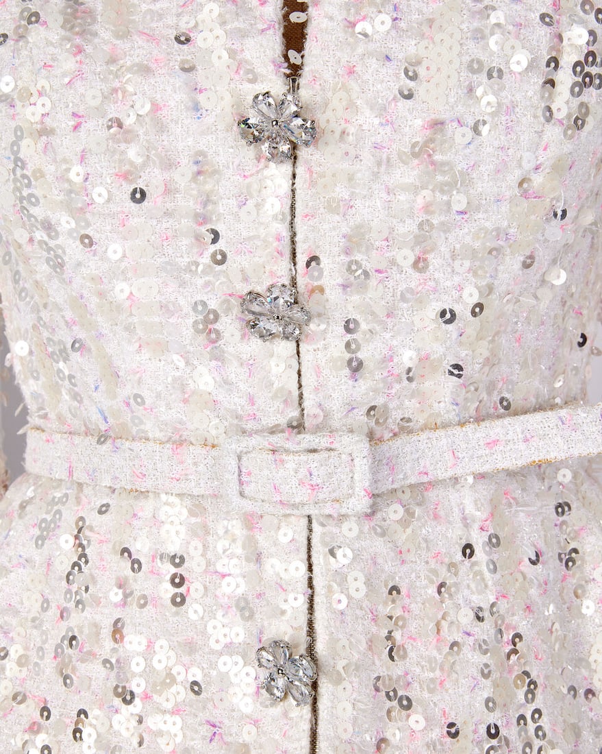 Ralph & Russo Haute Couture: White and Pink Tweed Skirt Suit Spring/Summer 2020, Runway Look 18 - 2