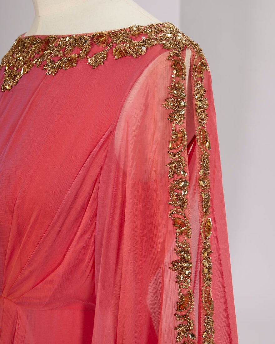 Ralph & Russo Haute Couture Exclusive: Cyclamen Pink Textured Silk Chiffon Kaftan Dress - 2