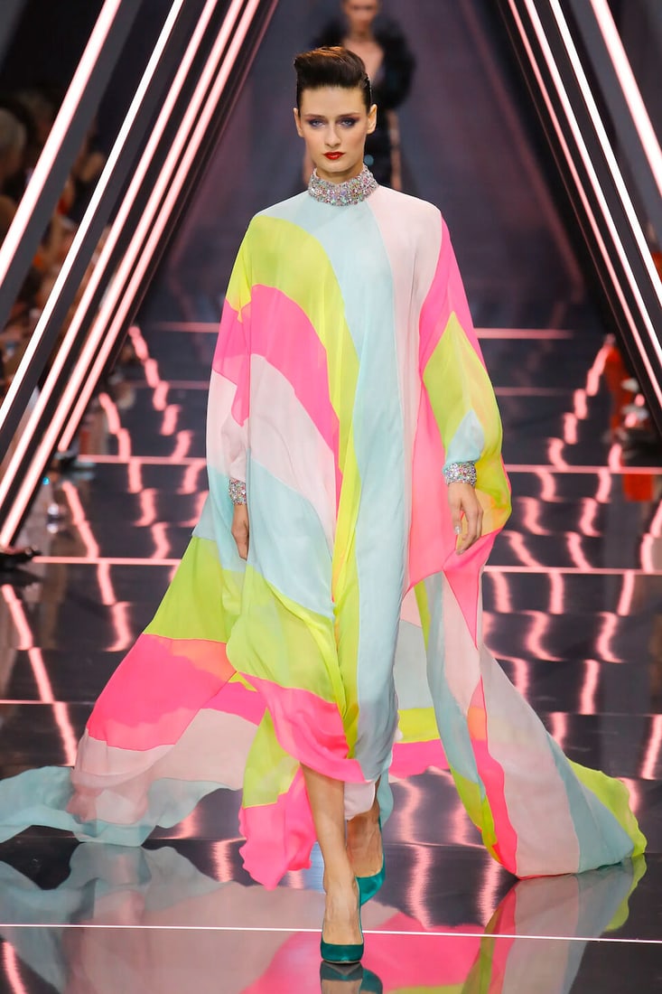 Ralph & Russo Haute Couture: Striped Chiffon Kaftan Gown Autumn/Winter 2018, Runway Look 13 - 2