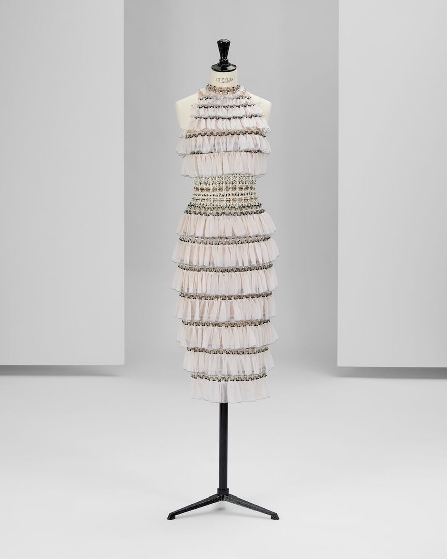 Ralph & Russo Haute Couture: White Silk Organza and Black Crystal Cocktail Dress Autumn/Winter 2: Ralph & Russo Haute Couture: White Silk Organza and Black Crystal Cocktail Dress Autumn/Winter 2017, Runway Look 3 White silk organza pleated ruffle cocktail dress with monochrome crystal, glass b