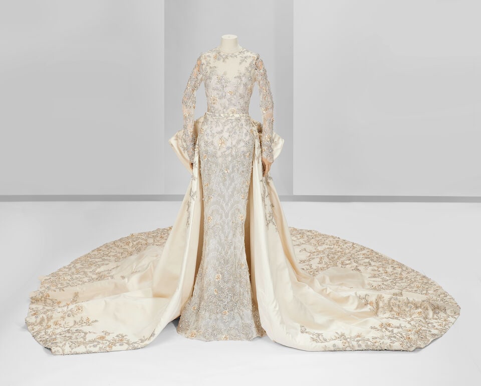 Ralph & Russo Haute Couture: Embroidered Bridal Overskirt Autumn/Winter 2017, Runway Look 56: Ralph & Russo Haute Couture: Embroidered Bridal Overskirt Autumn/Winter 2017, Runway Look 56 Off-White double duchess overskirt, hand embroidered with silver and gold bullion, floral silk thread