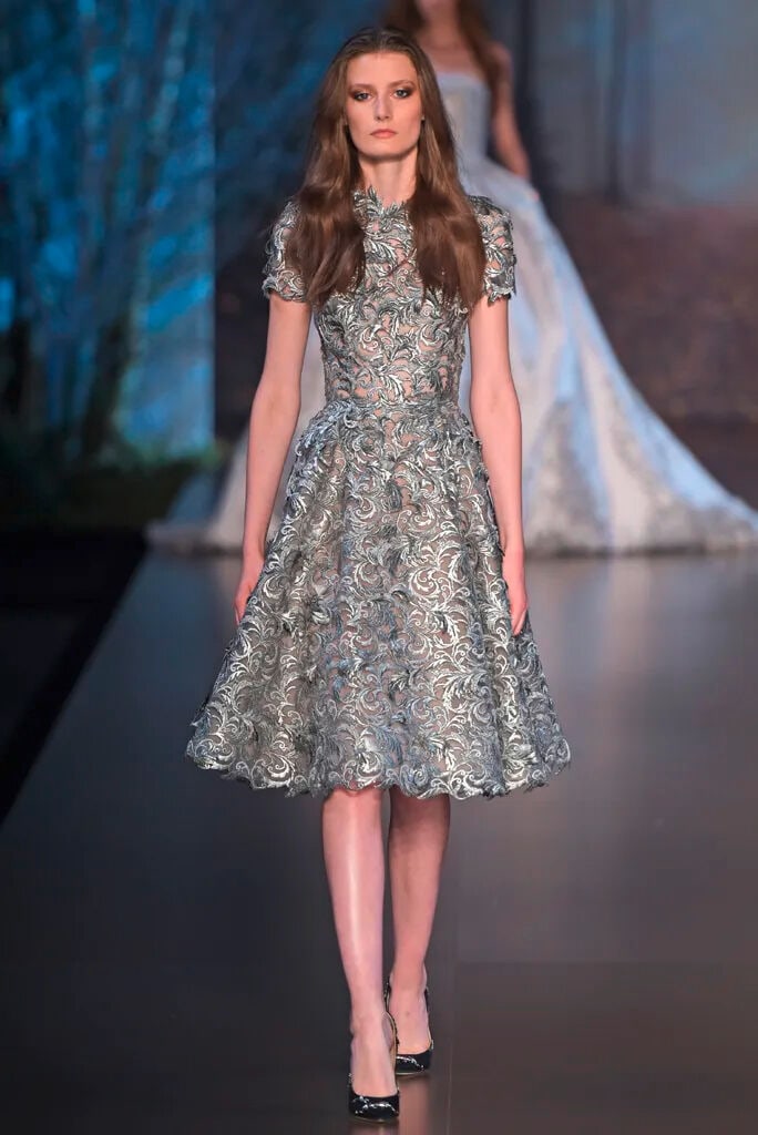 Ralph & Russo Haute Couture: Silver Guipure Lace Dress Autumn/Winter 2015, Runway Look 19 - 2