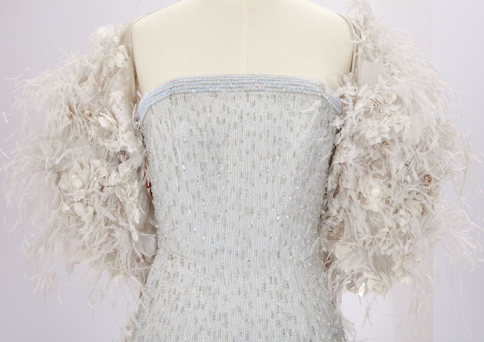 Ralph & Russo Haute Couture: Pale Grey Satin Chiffon Gown and Embroidered Tulle Coat Spring/Summ - 4