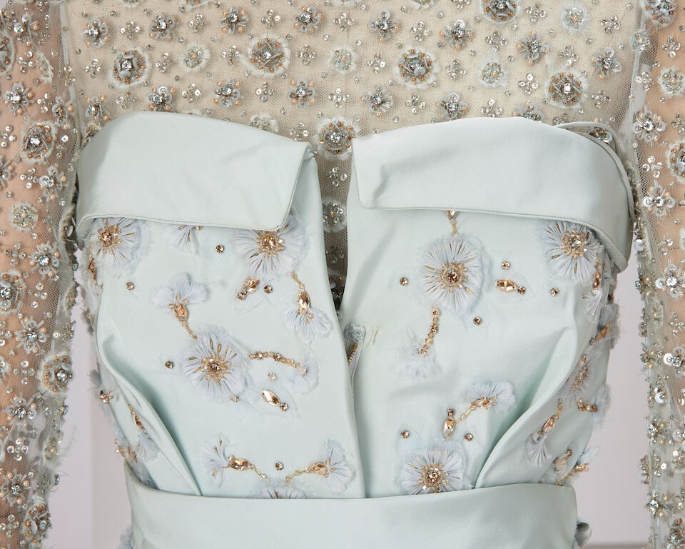 Ralph & Russo Haute Couture: Pale Cyan Embroidered Silk Mini Dress Spring/Summer 2017, Runway Lo - 2