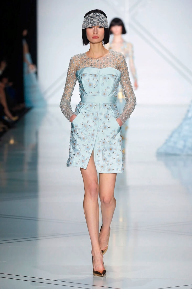Ralph & Russo Haute Couture: Pale Cyan Embroidered Silk Mini Dress Spring/Summer 2017, Runway Lo - 4
