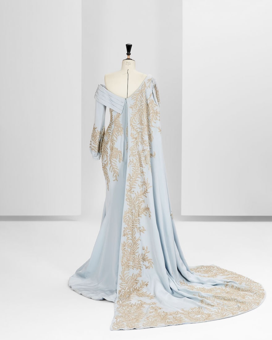 Ralph & Russo Haute Couture Exclusive: Pale Blue Silk Embellished Gown - 4
