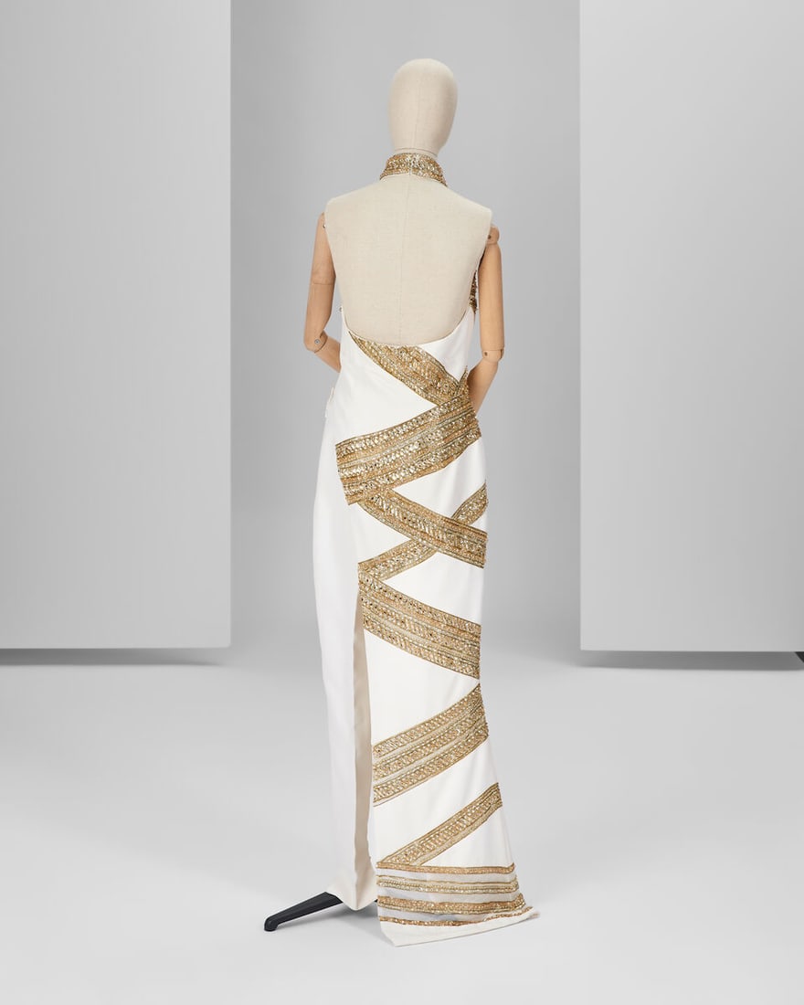 Ralph & Russo Haute Couture Exclusive: Off-White and Gold Crystal Gown and Trousers - 3