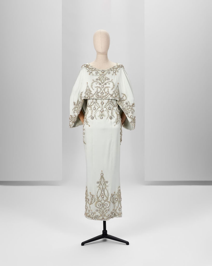 Ralph & Russo Haute Couture: Pale Mint Double Satin Draped Kaftan Gown Autumn/Winter 2017, Runwa: Ralph & Russo Haute Couture: Pale Mint Double Satin Draped Kaftan Gown Autumn/Winter 2017, Runway Look 49 Pale mint double satin draped kaftan gown encrusted with silver chain, opal and gold cryst