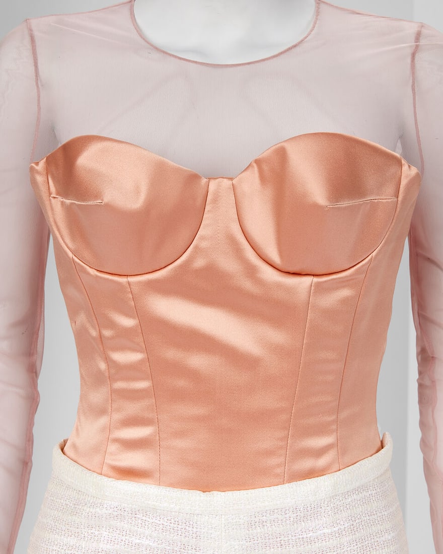 Ralph & Russo Haute Couture Exclusive: Off White Iridescent Silk Tweed Tailored Trousers, Pink T - 2