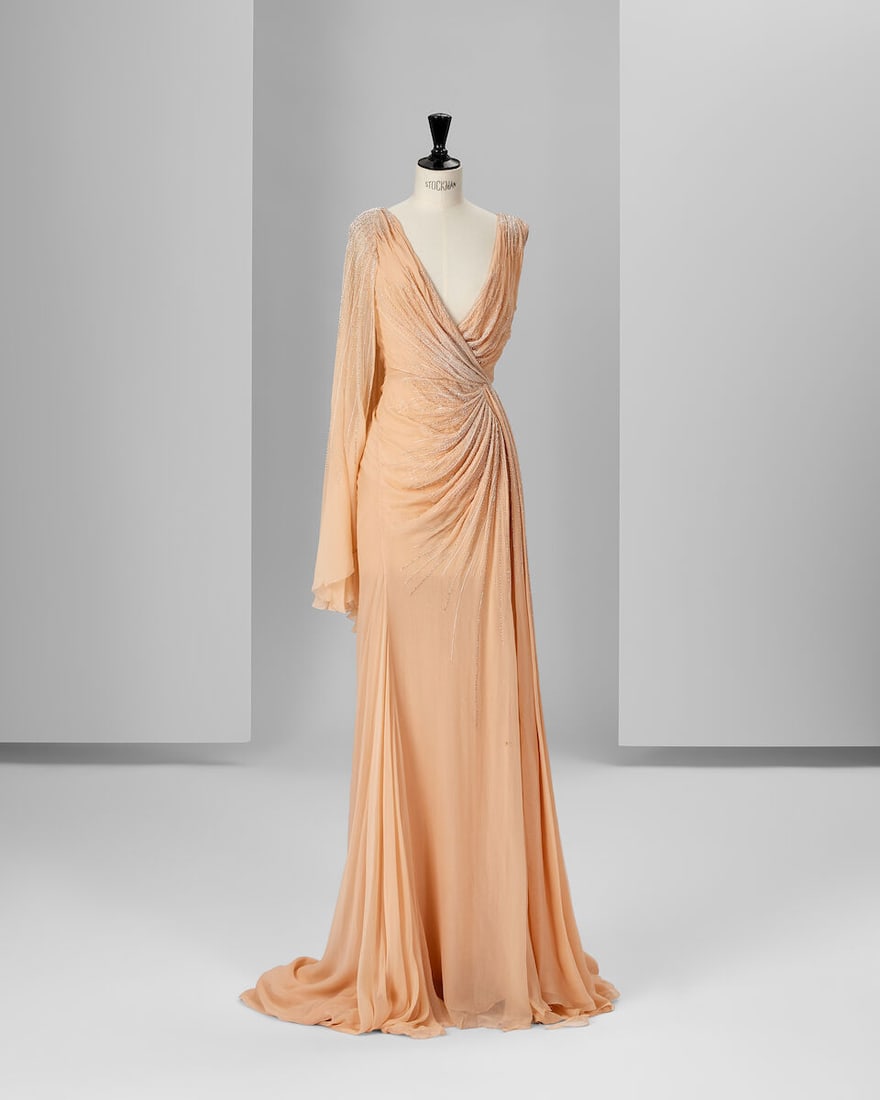 Ralph & Russo Haute Couture: Apricot Silk Chiffon Draped Gown Spring/Summer 2016, Runway Look 25: Ralph & Russo Haute Couture: Apricot Silk Chiffon Draped Gown Spring/Summer 2016, Runway Look 25 Apricot silk chiffon draped gown with asymmetric sash and glass bead embroidery Approximate measure