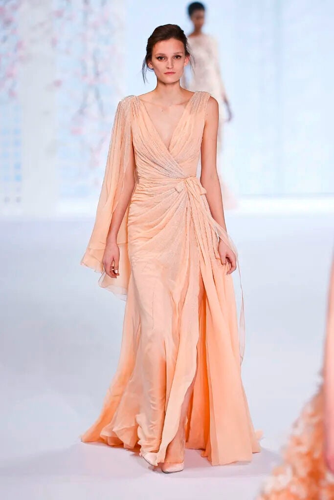 Ralph & Russo Haute Couture: Apricot Silk Chiffon Draped Gown Spring/Summer 2016, Runway Look 25 - 4
