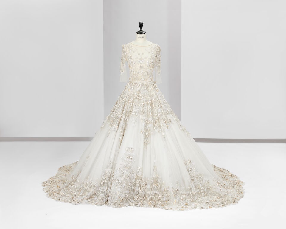 Ralph & Russo Haute Couture: White Tulle and Grey Organza Bridal Gown Spring/Summer 2017, Runway: Ralph & Russo Haute Couture: White Tulle and Grey Organza Bridal Gown Spring/Summer 2017, Runway Look 55 White tulle and pale grey organza bridal gown, adorned with crystals, glass beads hand