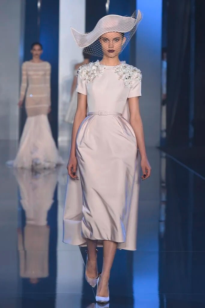 Ralph & Russo Haute Couture: Powder Pink Silk Faille Peplum Dress Autumn/Winter 2014, Runway Lo - 4