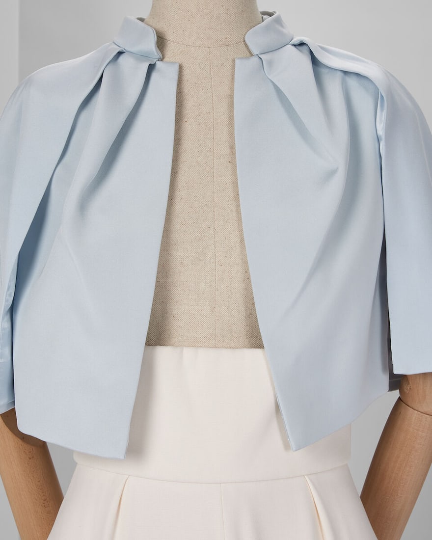 Ralph & Russo Haute Couture: White Silk Crêpe Palazzo Trousers and Light Blue Cape - 2