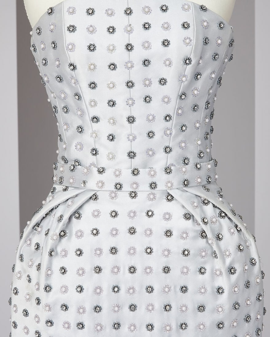 Ralph & Russo Haute Couture: Ice Blue Silk Zibeline Embellished Pencil Peplum Gown Autumn/Winter - 2
