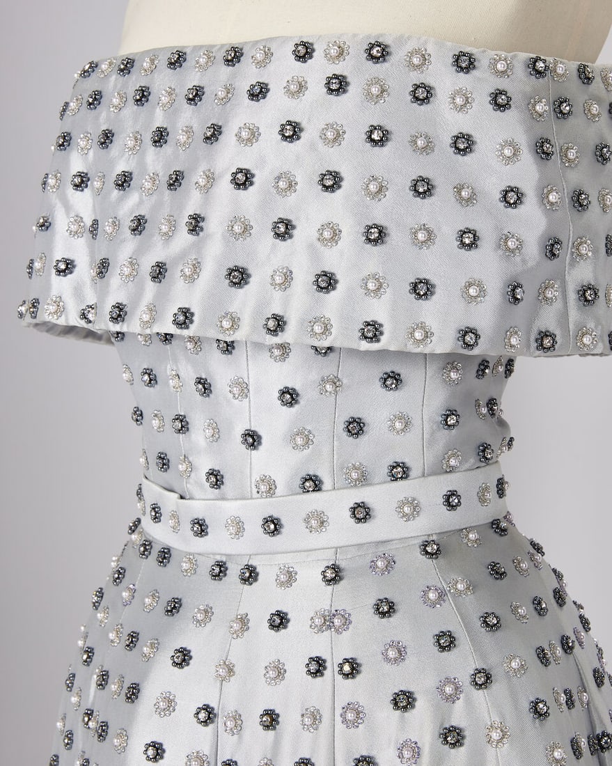 Ralph & Russo Haute Couture: Ice Blue Silk Zibeline Embellished Dress Autumn/Winter 2014, Runway - 2