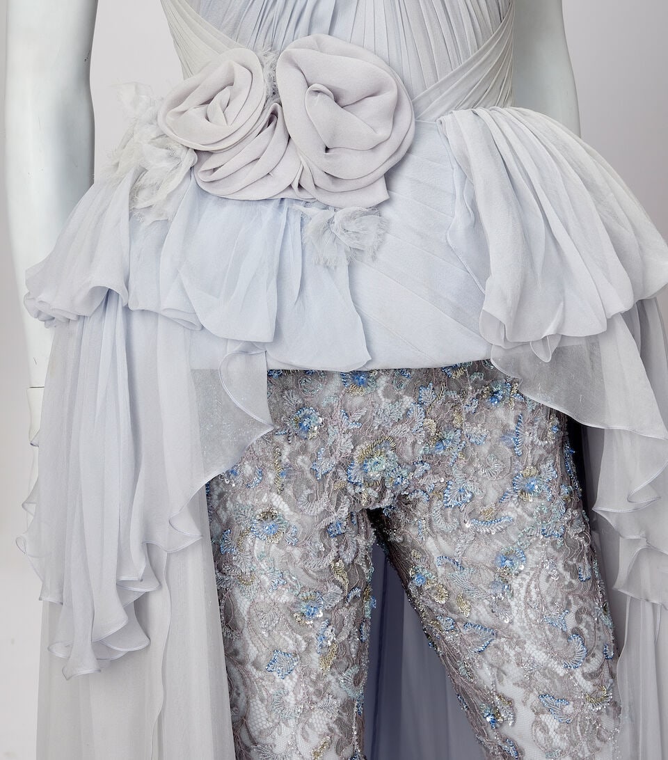 Ralph & Russo Haute Couture: Pale Blue Chiffon and Embellished Lace Peplum Bustier and Lace Trou - 4