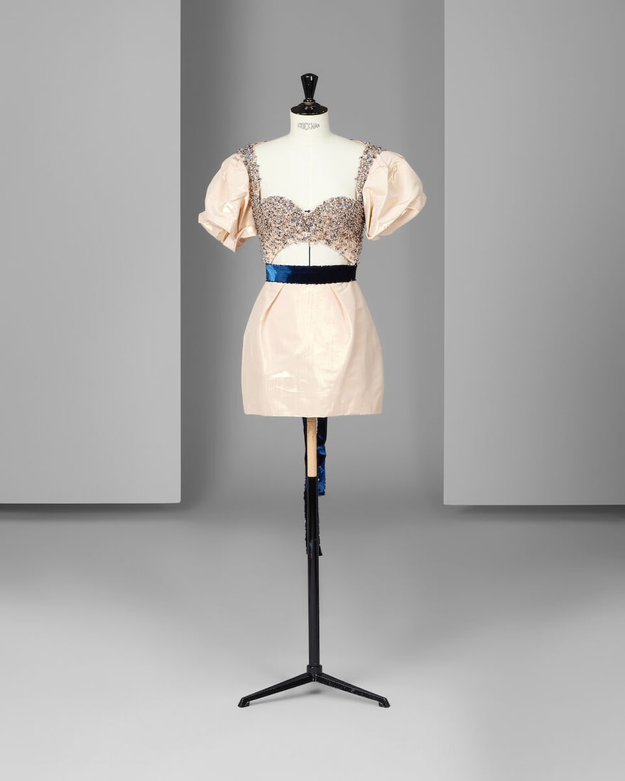 Ralph & Russo Haute Couture: Rose Gold Silk Mini Dress Autumn/Winter 2018, Runway Look 40: Ralph & Russo Haute Couture: Rose Gold Silk Mini Dress Autumn/Winter 2018, Runway Look 40 Rose gold silk moiré mini dress, featuring short bell sleeves, heart neckline and encrusted bodice, e