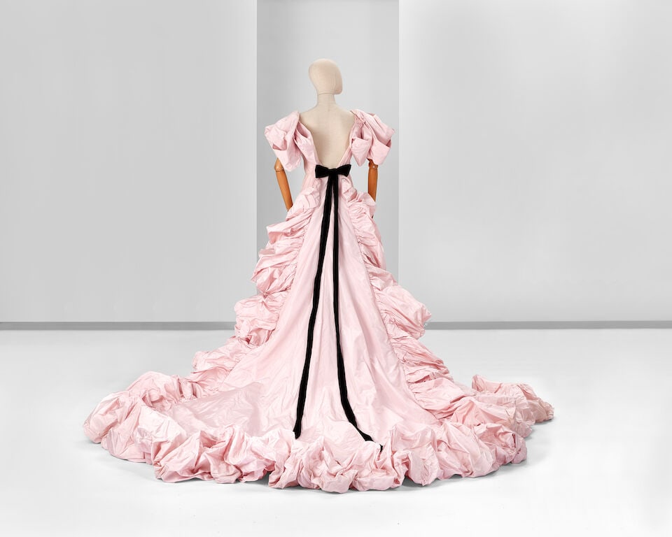 Ralph & Russo Haute Couture: Pink Taffeta Ballgown Autumn/Winter 2018, Runway Look 31: Ralph & Russo Haute Couture: Pink Taffeta Ballgown Autumn/Winter 2018, Runway Look 31 Pale pink ruched silk taffeta voluminous ballgown, featuring puff sleeves and cascading train, finished with b