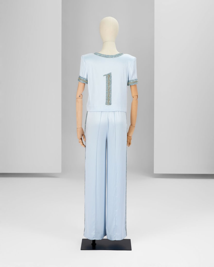 Ralph & Russo Haute Couture Sportwear: Light Blue Silk Trousers and Top - 2