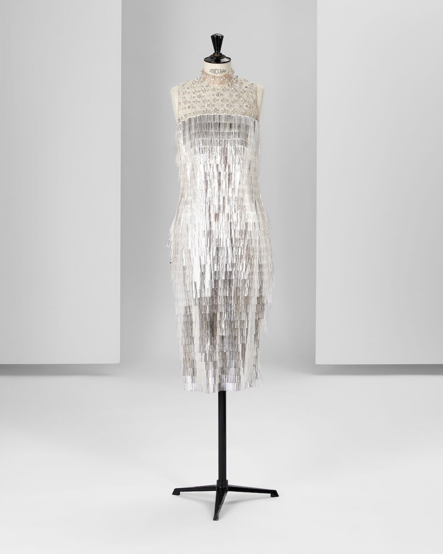 Ralph & Russo Haute Couture: Silver Foil Fringe Dress Spring/Summer 2017, Runway Look 29: Ralph & Russo Haute Couture: Silver Foil Fringe Dress Spring/Summer 2017, Runway Look 29 Silver foil fringed dress with sheer tulle neckline, featuring crystal and glass bead stud