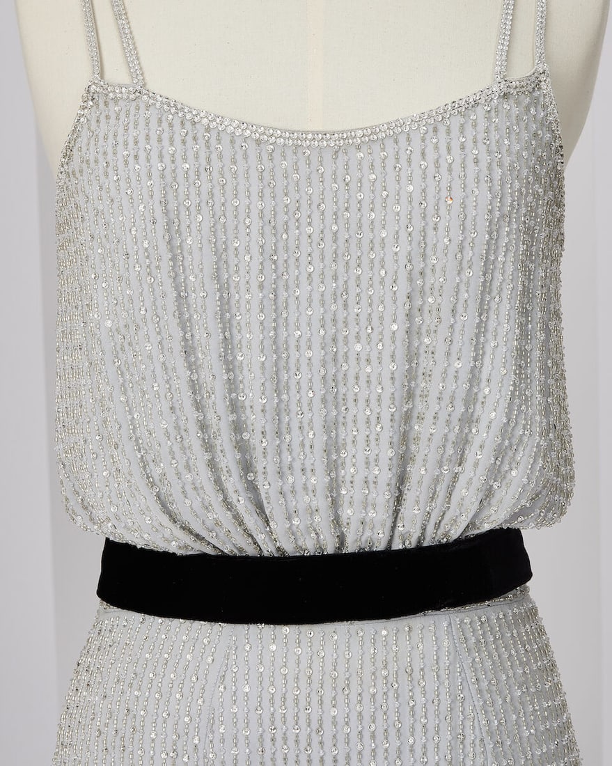 Ralph & Russo Haute Couture: Pale Blue Silk Georgette Embellished Gown with Black Velvet Belt Sp - 2