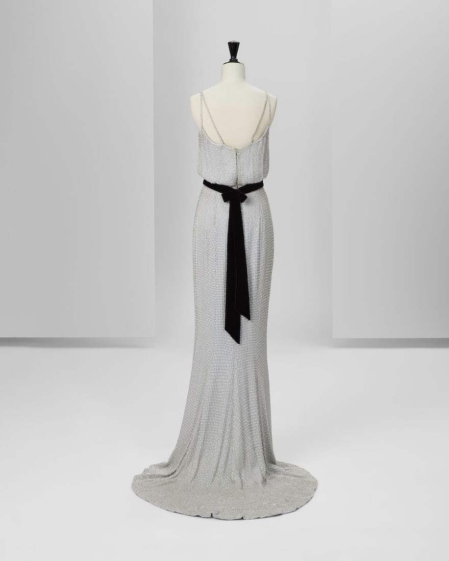 Ralph & Russo Haute Couture: Pale Blue Silk Georgette Embellished Gown with Black Velvet Belt Sp - 3