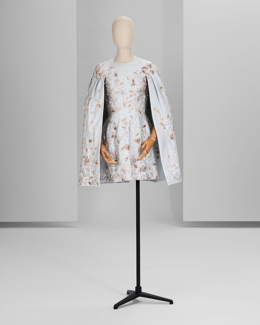 Ralph & Russo Haute Couture: Ice Blue Silk Zibeline Caped Mini Dress Spring/Summer 2016, Runway : Ralph & Russo Haute Couture: Ice Blue Silk Zibeline Caped Mini Dress Spring/Summer 2016, Runway Look 11 Ice blue silk zibeline caped mini dress, exquisitely embroidered with hand-cut