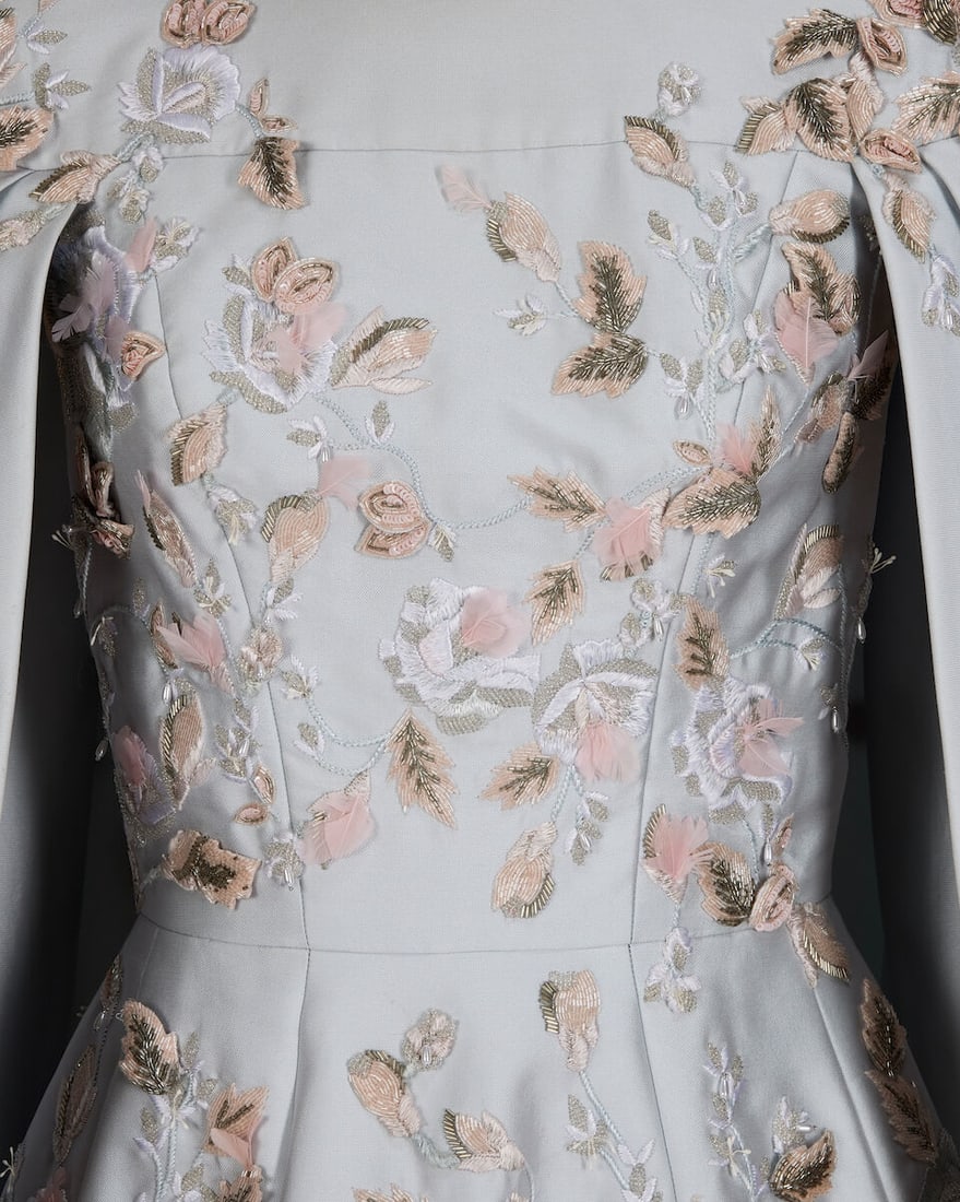 Ralph & Russo Haute Couture: Ice Blue Silk Zibeline Caped Mini Dress Spring/Summer 2016, Runway  - 2