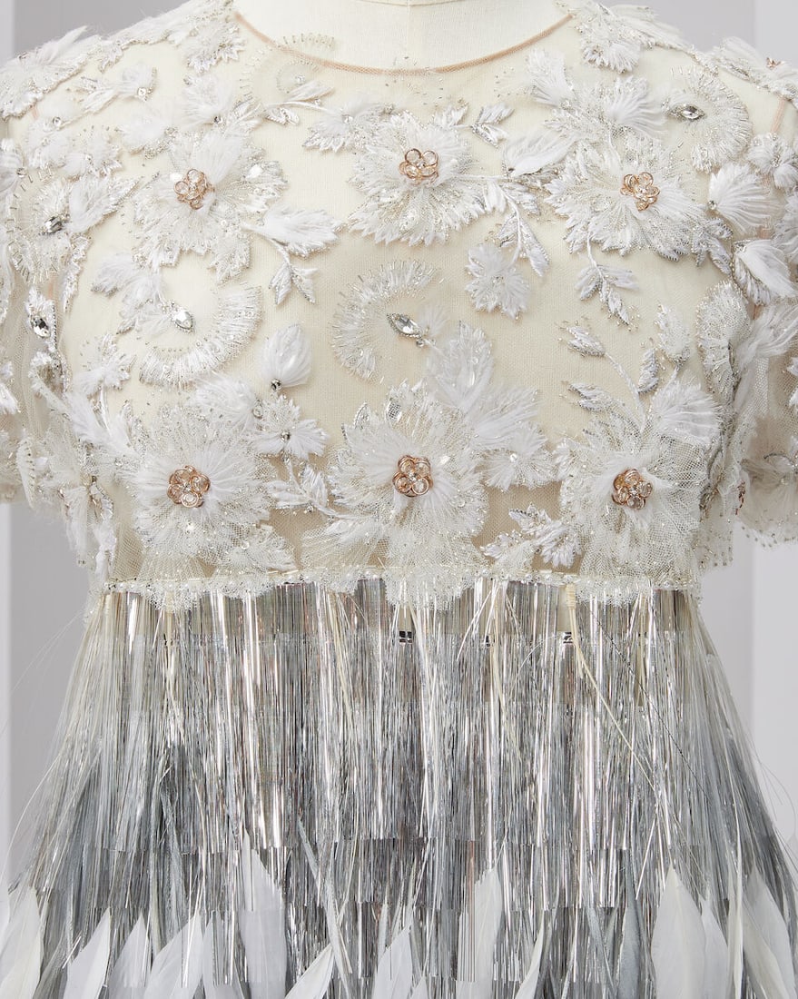 Ralph & Russo Haute Couture: Silver Foil Fringe and Feather Dress Spring/Summer 2017, Runway Loo - 2