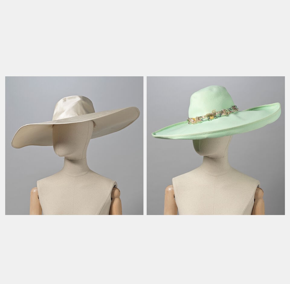 Ralph & Russo Haute Couture: Two Wide Brimmed Hats: Ralph & Russo Haute Couture: Two Wide Brimmed Hats To include a white silk hat, and a green tea felt hat with embroidered band, Spring/Summer 2019, Runway Look 3 (2) Footnotes: Provenance From