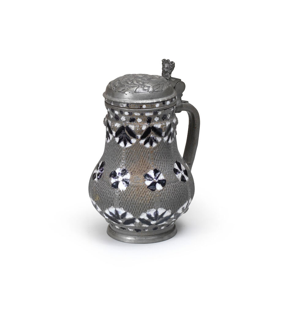 A Freiberg pewter-mounted stoneware jug (Birnbauchkrug), circa 1670 (1 of 1)