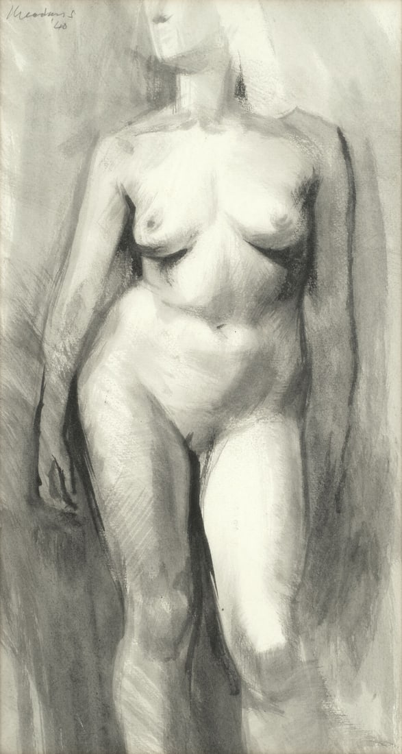 Bernard Meadows (British, 1915-2005) Standing nude: Bernard Meadows (British, 1915-2005) Standing nude signed and dated 'Meadows/'46' (upper left), grey wash and pencil, 39 x 21cm (15 3/8 x 8 1/4in). Footnotes: Exhibited Taranman, Bernard Meadows,
