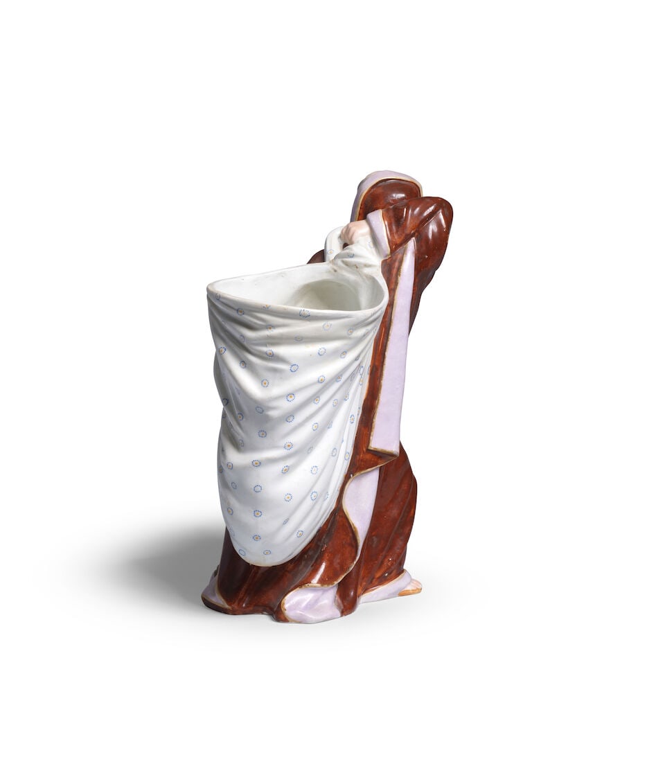 A large German porcelain figural vase in the shape of a monk carrying a sack, 19th century - 2