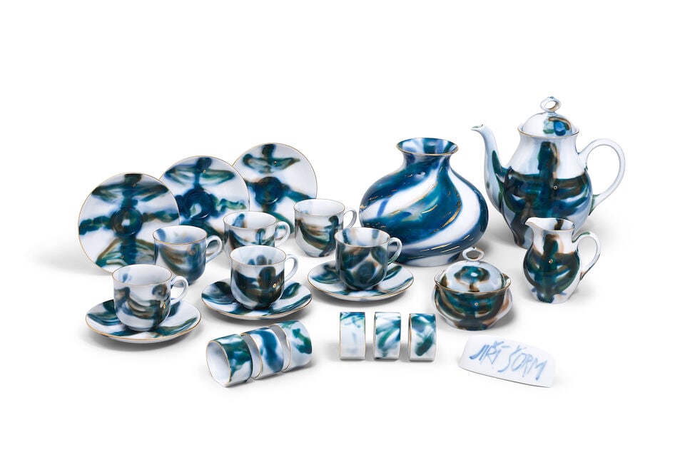An extensive breakfast set painted by the artist Jiří Šorm (b. 1957), dated 1991-... (1 of 3)