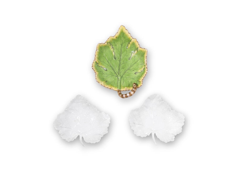 A pair of Doccia white leaf-shaped dishes together with a Fürstenberg leaf-shaped dish, lat... (1 of 1)