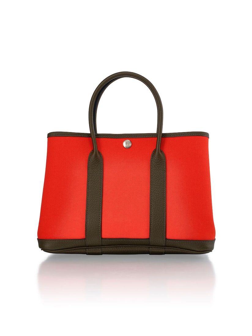 HERMÈS: ROUGE TOMATE TOILE AND VERT VERONESE NEGONDA GARDEN PARTY 30 WITH PALLADIUM HARDWAR...: HERMÈS: ROUGE TOMATE TOILE AND VERT VERONESE NEGONDA GARDEN PARTY 30 WITH PALLADIUM HARDWARE