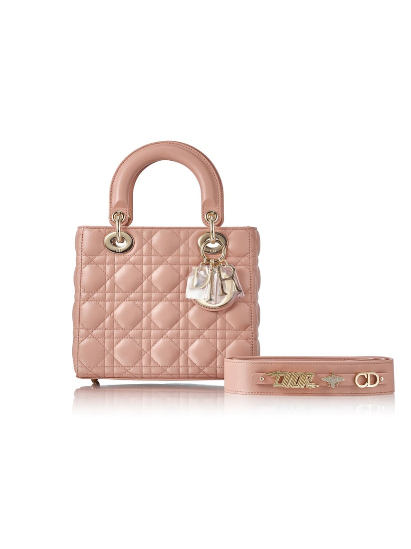 (NO RESERVE) DIOR: DIRTY PALE LAMSKIN SMALL LADY DIOR WITH GOLD TONED HARDWARE (Includes strap a...: (NO RESERVE) DIOR: DIRTY PALE LAMSKIN SMALL LADY DIOR WITH GOLD TONED HARDWARE Circa 2021 迪奧：霧淡粉羊皮小號LADY