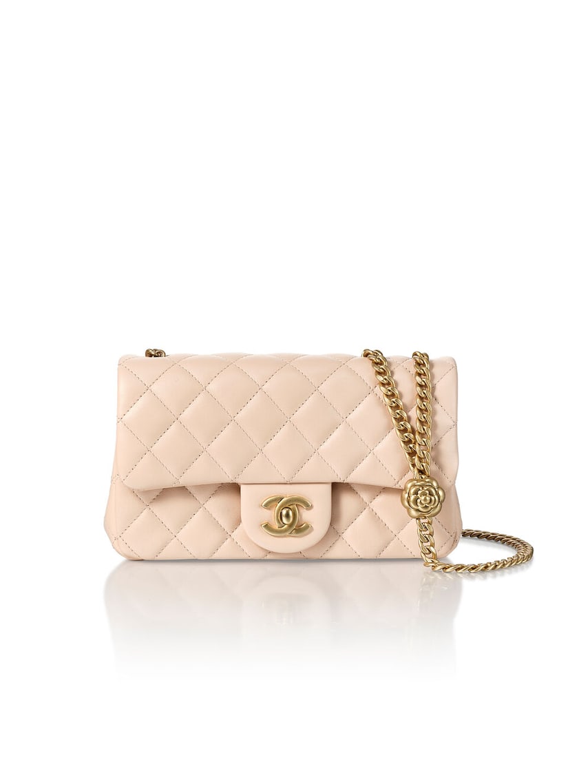 (NO RESERVE) CHANEL: BABY PINK LAMBSKIN MINI FLAP BAG WITH GOLD TONED HARDWARE (Includes dust ba...: (NO RESERVE) CHANEL: BABY PINK LAMBSKIN MINI FLAP BAG WITH GOLD TONED HARDWARE Circa