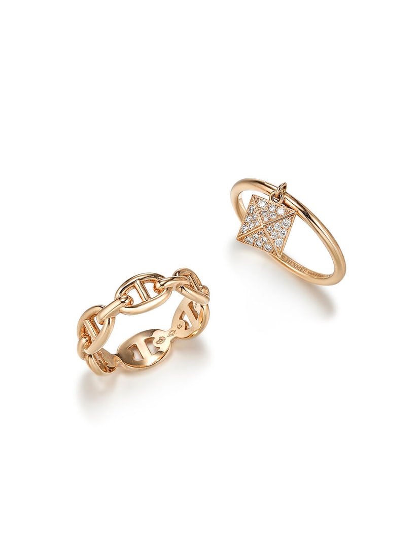 (NO RESERVE) HERMÈS: A SET OF 2 DIAMOND ROSE GOLD CLOU D'H RING, ROSE GOLD CHAINE D'ANCRE E...: (NO RESERVE) HERMÈS: A SET OF 2 DIAMOND ROSE GOLD CLOU D'H RING, ROSE GOLD CHAINE D'ANCRE ENCHAINEE