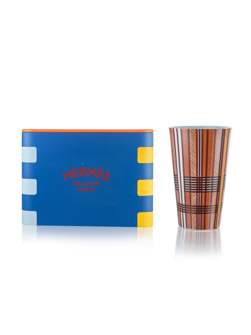 (NO RESERVE) HERMÈS: A SET OF 2 BLEU/JAUNE/FEU OAK AND CORK BOX OF TRICKS, PORCELAINE PERIM...: (NO RESERVE) HERMÈS: A SET OF 2 BLEU/JAUNE/FEU OAK AND CORK BOX OF TRICKS, PORCELAINE PERIMETRE PALMARUM TARTAN HIGH