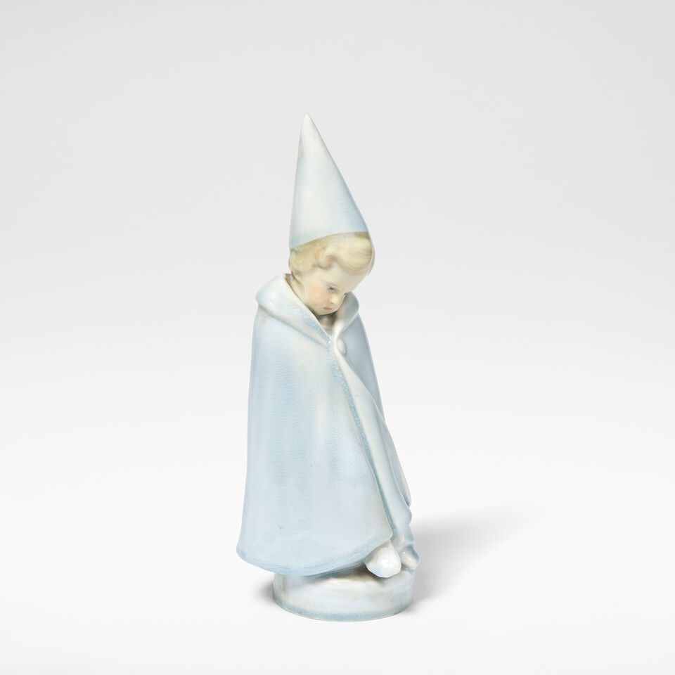 Charles Noke for Royal Doulton 'Dunce', figure, model no. HN 6, circa 1913: Charles Noke for Royal Doulton 'Dunce', figure, model no. HN 6, circa 1913 Glazed polychrome earthenware. 28 cm high, 10 cm wide, 11 cm deep Underside painted 'Dunce' :- C.J.Noke.sc and Potted by :-