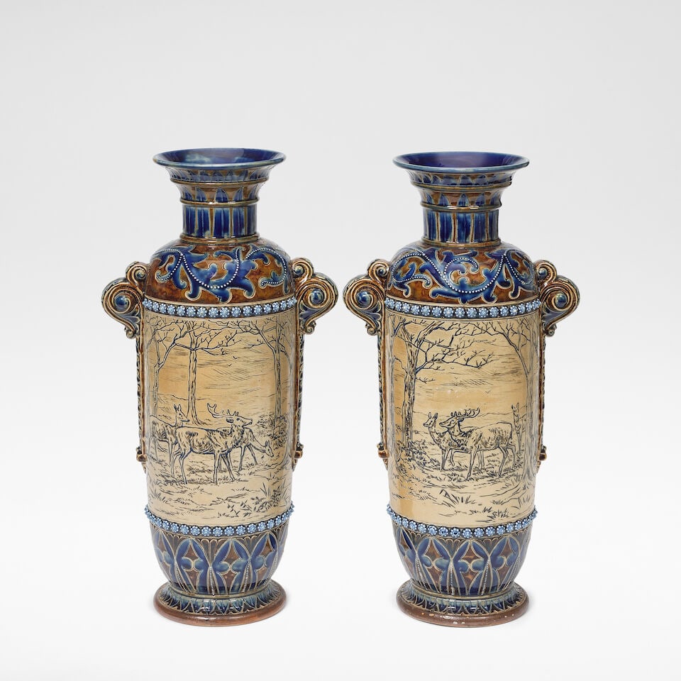 Hannah Barlow for Doulton Lambeth Pair of vases, 1877 (1 of 2)
